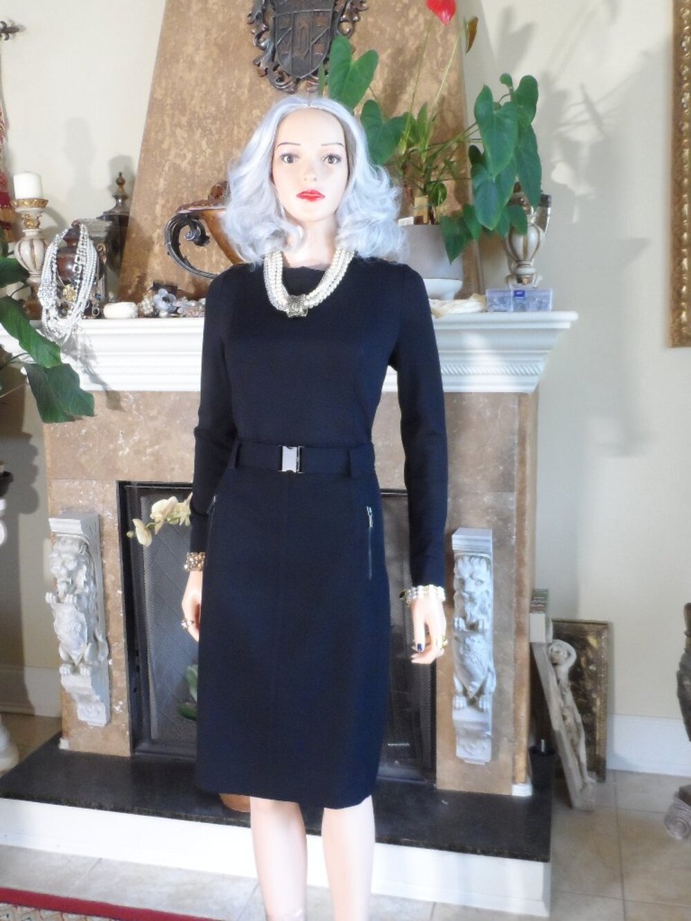 Akris Punto Black Long Sleeve Belted Sheath Dress Size US 10